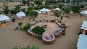 Gallery - Damodra Desert Camp 3 aerial view of damodra desert camp