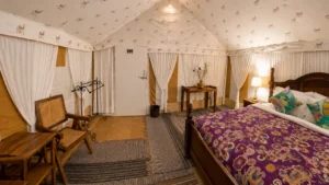 Gallery - Damodra Desert Camp 32 bed and entrance luxury swiss tent damodra desert camp