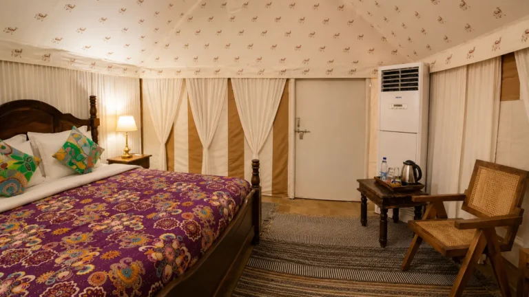 Luxury Swiss Tent in Jaisalmer 4 bed and sitting area luxury swiss tent damodra desert camp