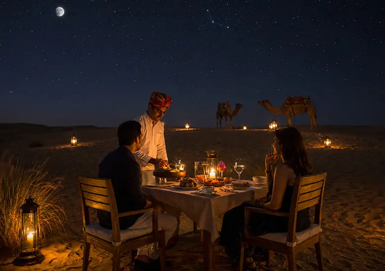 desert dining in jaisalmer damodra desert camp