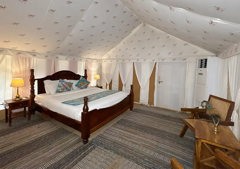 luxury swiss tent at damodra desert camp jaisalmer