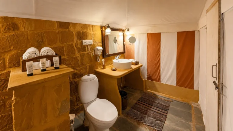 Luxury Swiss Tent in Jaisalmer 7 luxury swiss tent restroom damodra desert camp