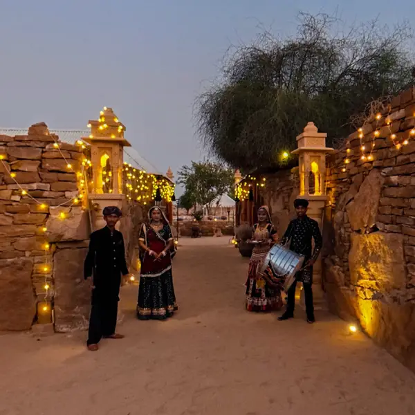 About Damodra Desert Camp in Jaisalmer 1 traditional dhol and tikka welcome at damodra desert camp jaisalmer
